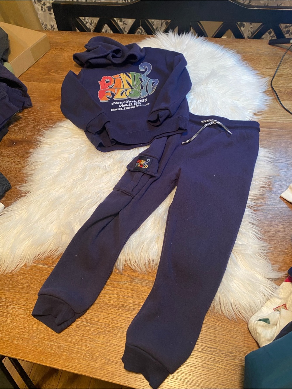 Pink Floyd Kids Navy Blue Sweatshirt & Jogger Set with Rainbow Logo 5T